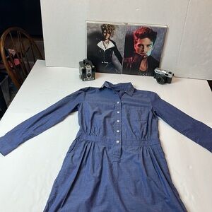Banana Republic Blue Chambray Shirt Dress Cotton Stretch Pockets Size 4